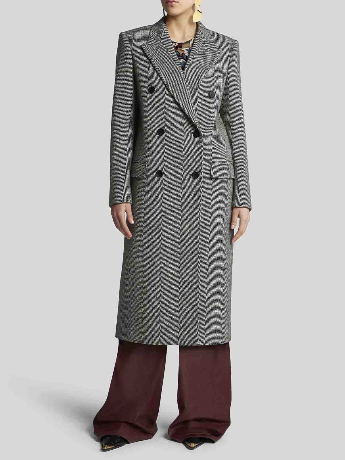 Shop Etro Long Double-breasted Coat In Grey