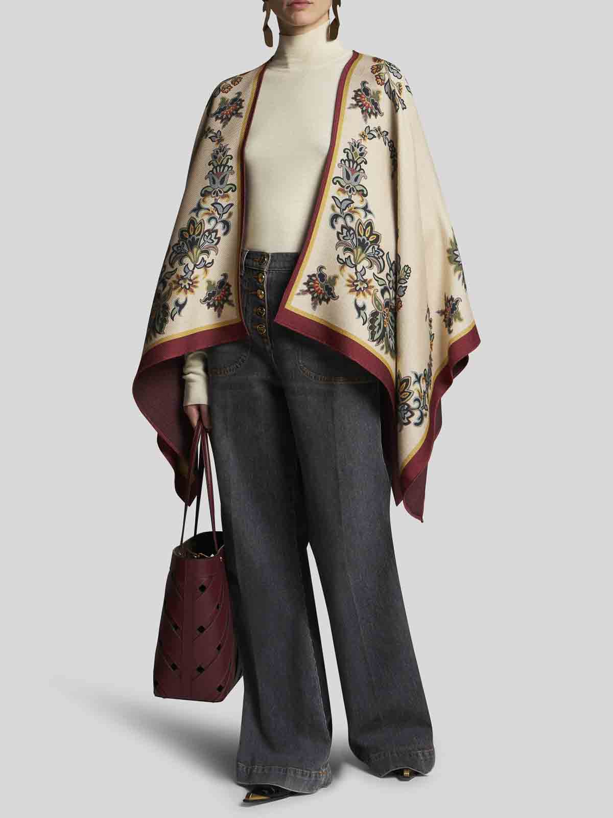 Shop Etro Beige Wool Blend Cape