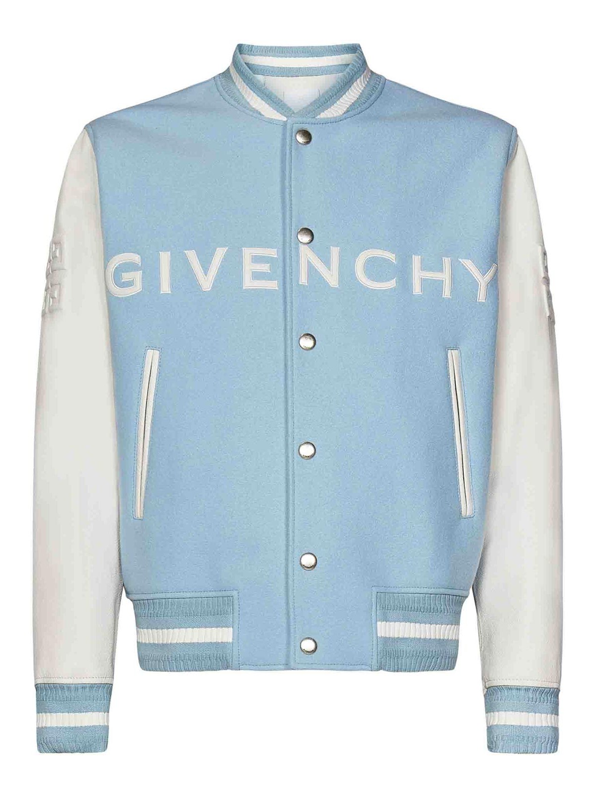 Shop Givenchy Sky Blue Brushed Wool Blend Bomber Jacket Wi In White