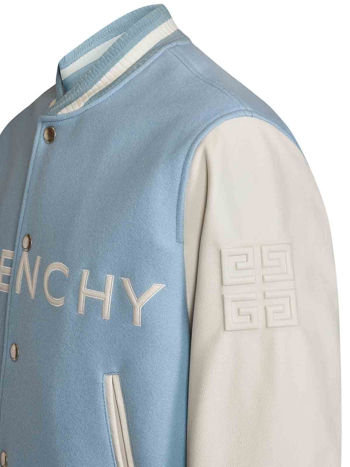 Shop Givenchy Sky Blue Brushed Wool Blend Bomber Jacket Wi In White