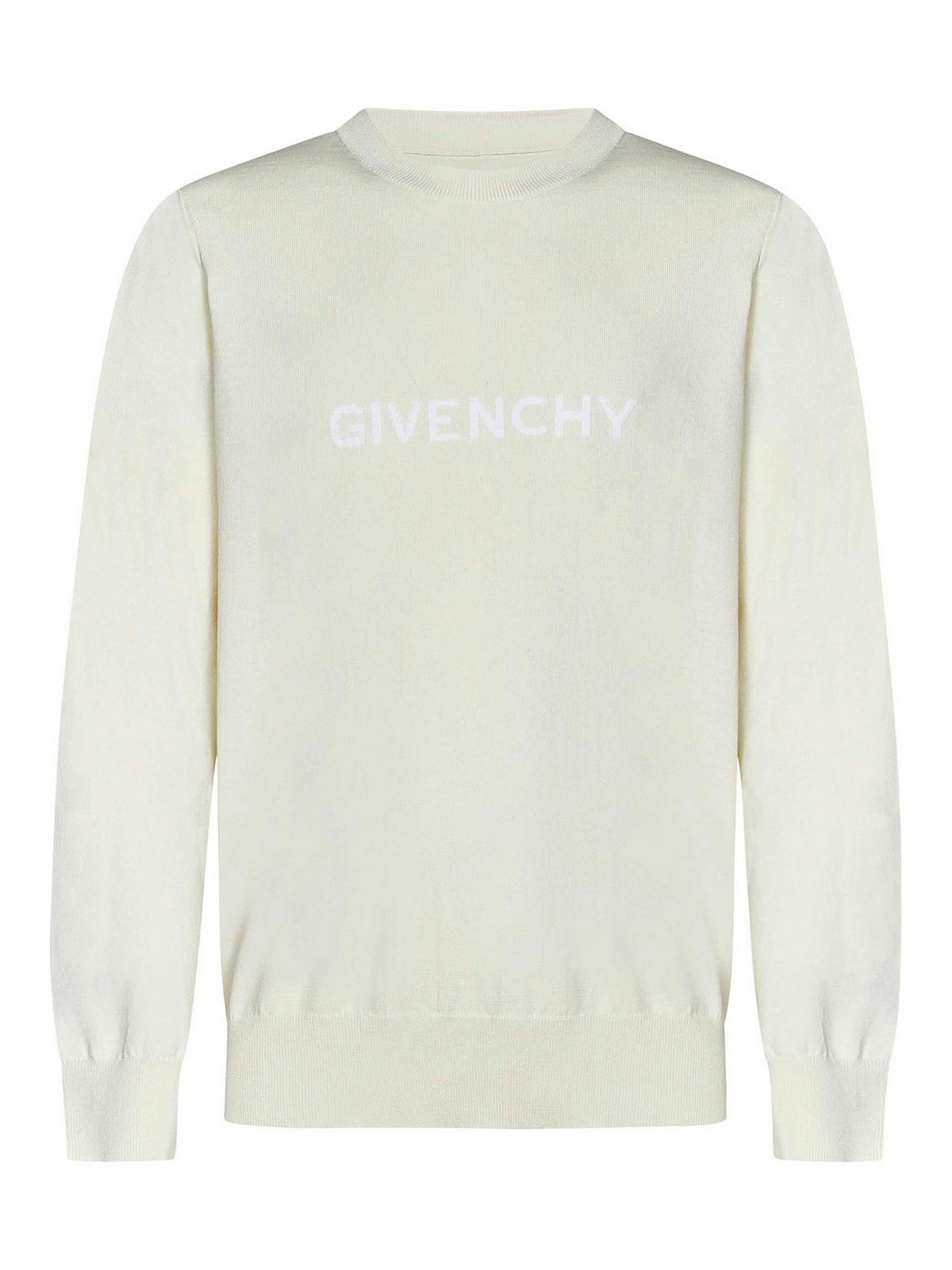 Shop Givenchy Ivory-colored Cotton Knit Crewneck Sweater Wi In White