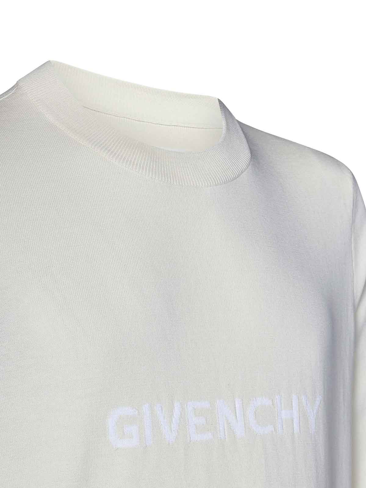 Shop Givenchy Ivory-colored Cotton Knit Crewneck Sweater Wi In White