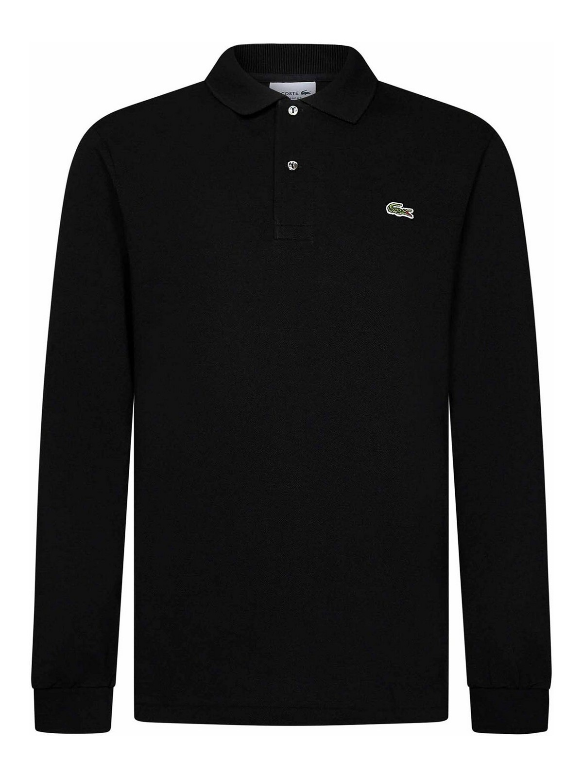 Shop Lacoste L1212 White Cotton Piqu Long-sleeved Polo In Black