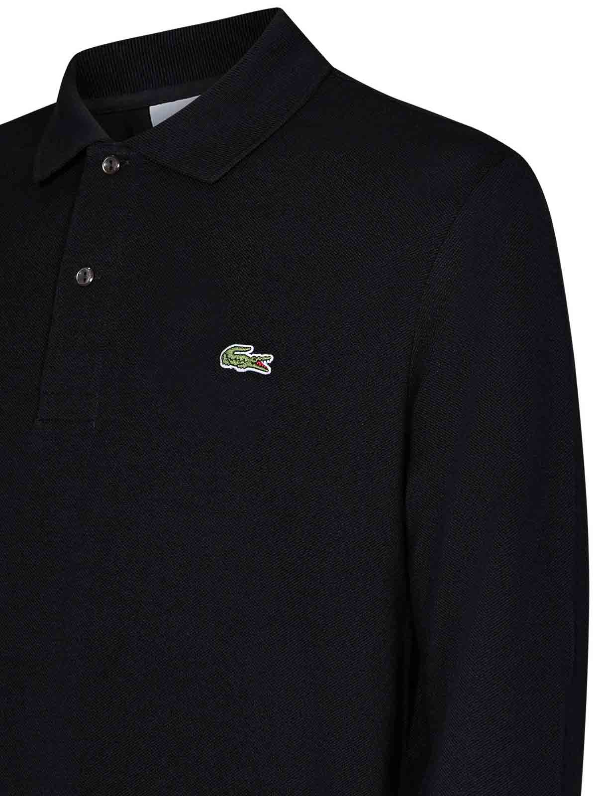 Shop Lacoste L1212 White Cotton Piqu Long-sleeved Polo In Black