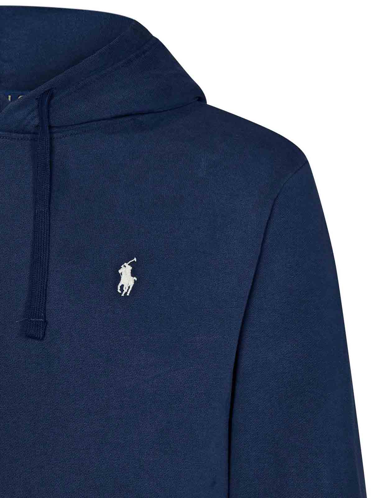 Shop Polo Ralph Lauren Navy Blue Loopback Cotton Hoodie