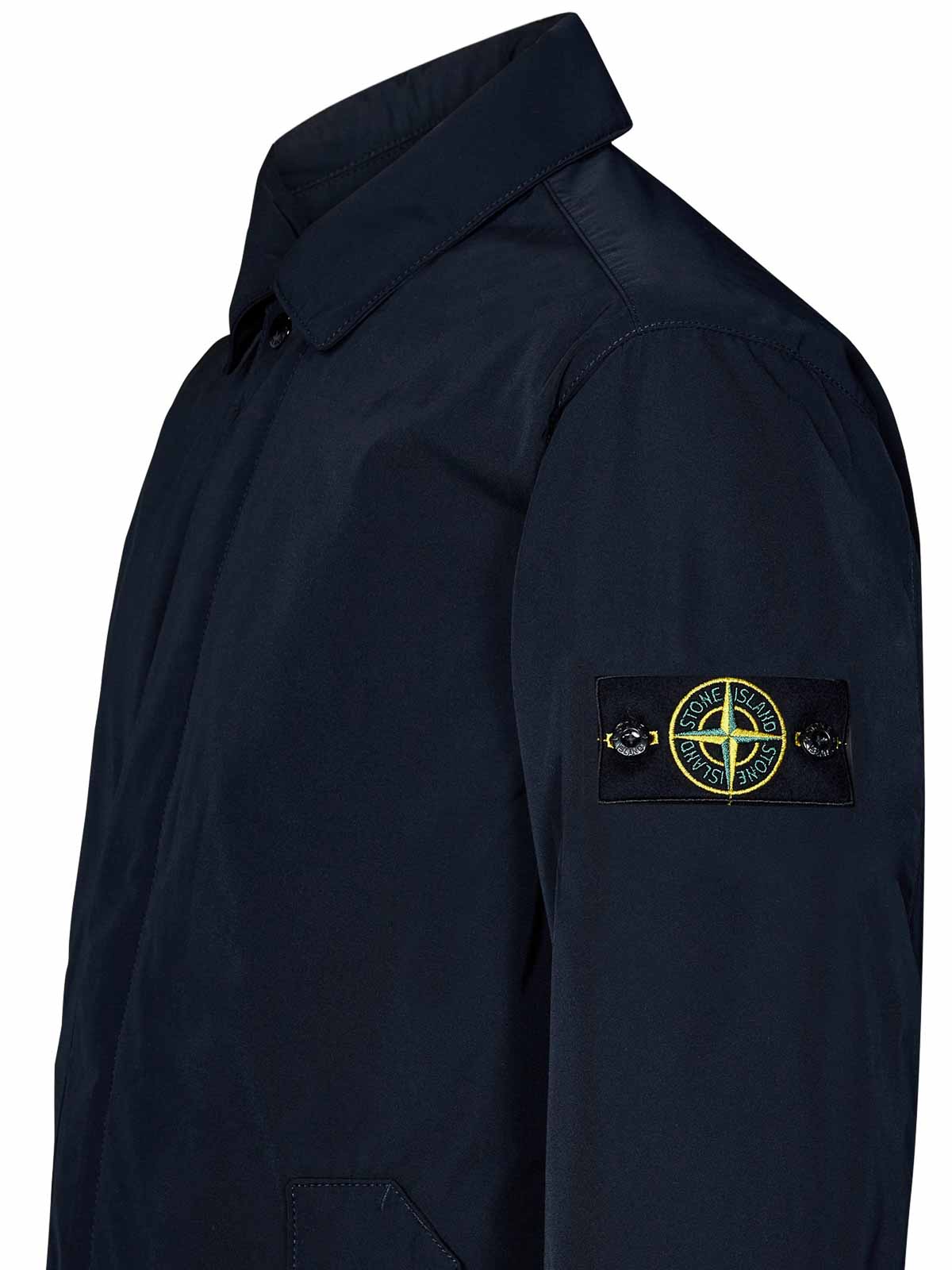 Shop Stone Island Long Blue Polyester Micro Twill Jacket