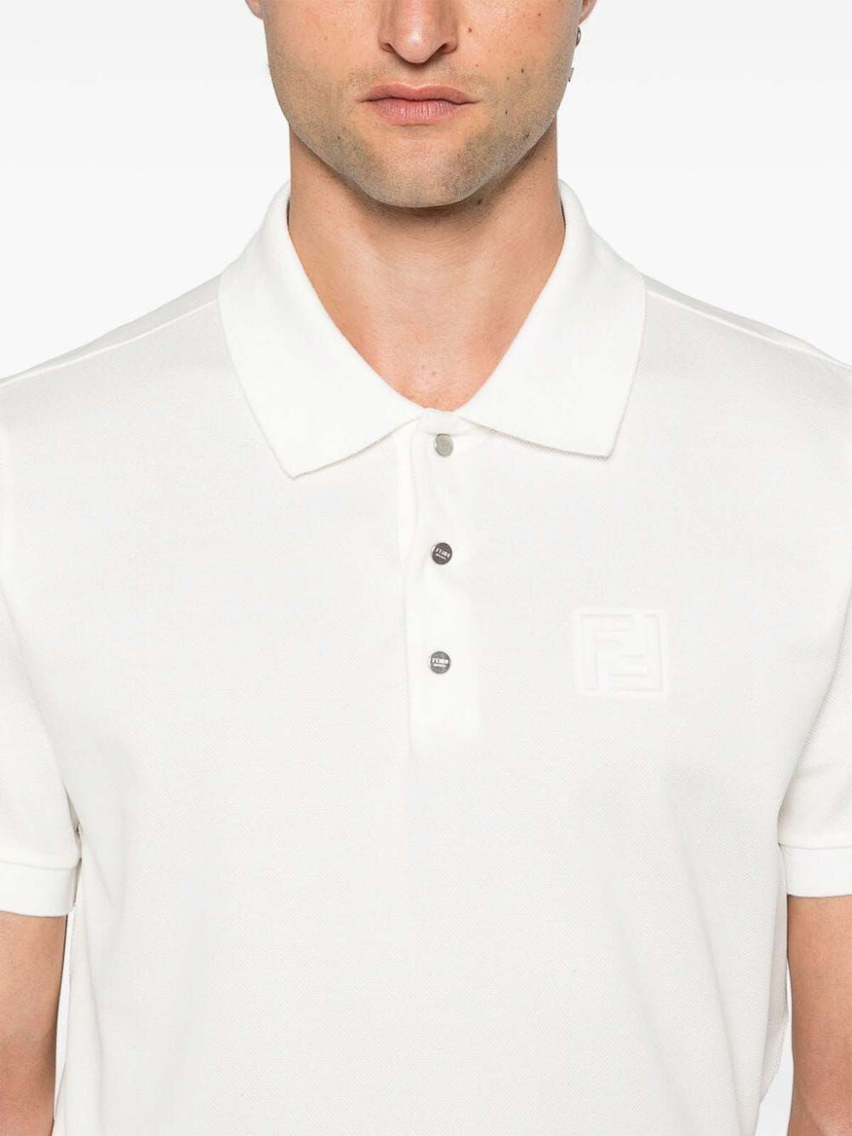 Shop Fendi Polo Ff Embossed Piquet In White