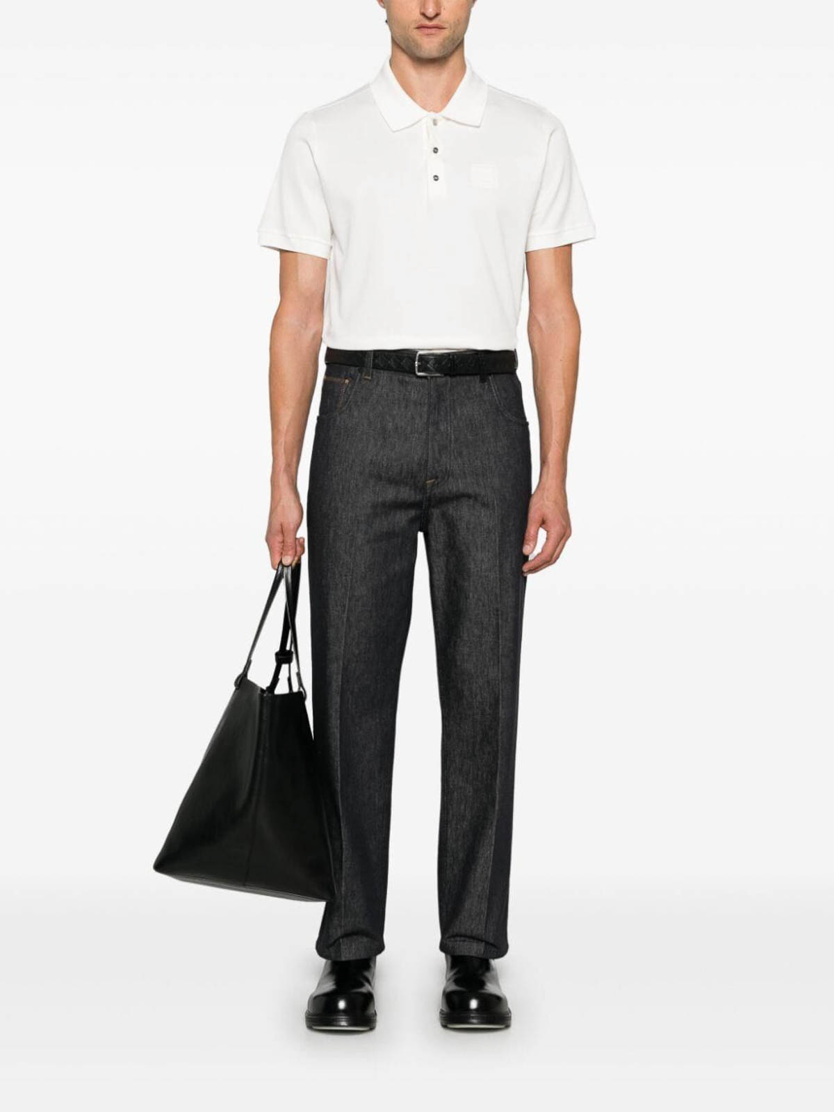 Shop Fendi Polo Ff Embossed Piquet In White