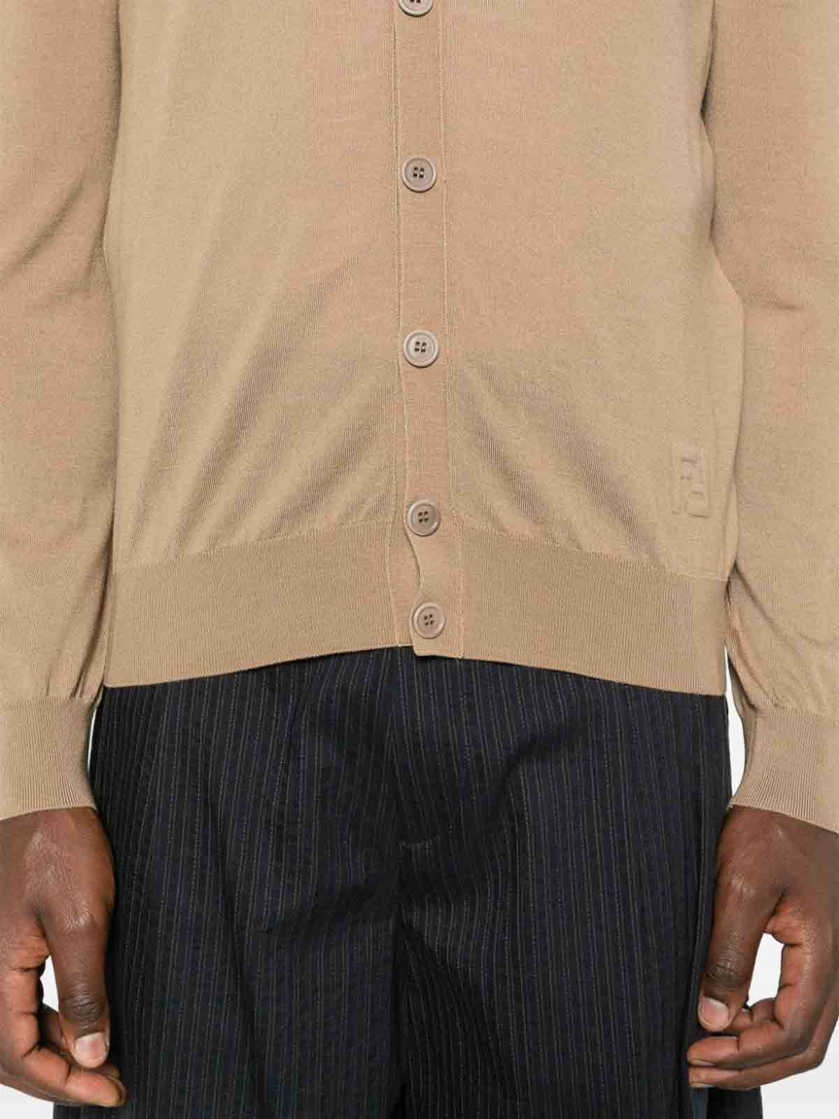 Shop Fendi Cardigan Light Wool In Light Brown