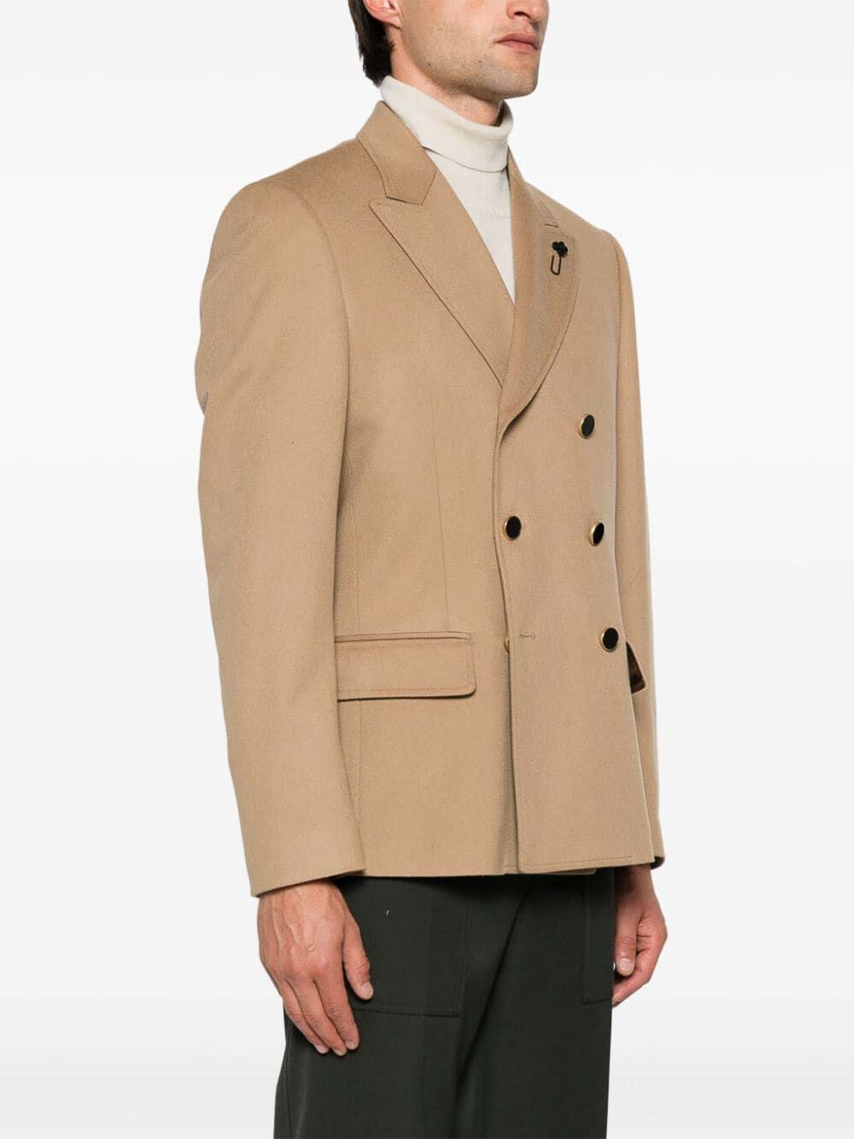 Shop Lardini Attitude Double Breasted Jacket In Camel