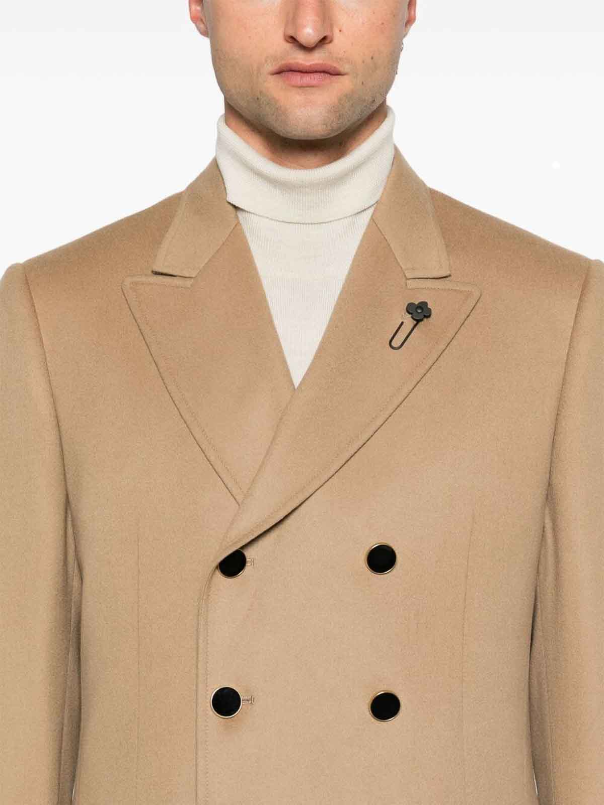 Shop Lardini Attitude Double Breasted Jacket In Camel