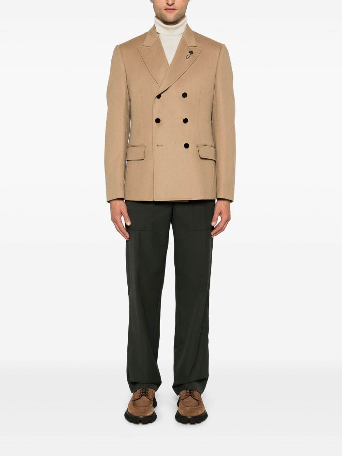 Shop Lardini Attitude Double Breasted Jacket In Camel