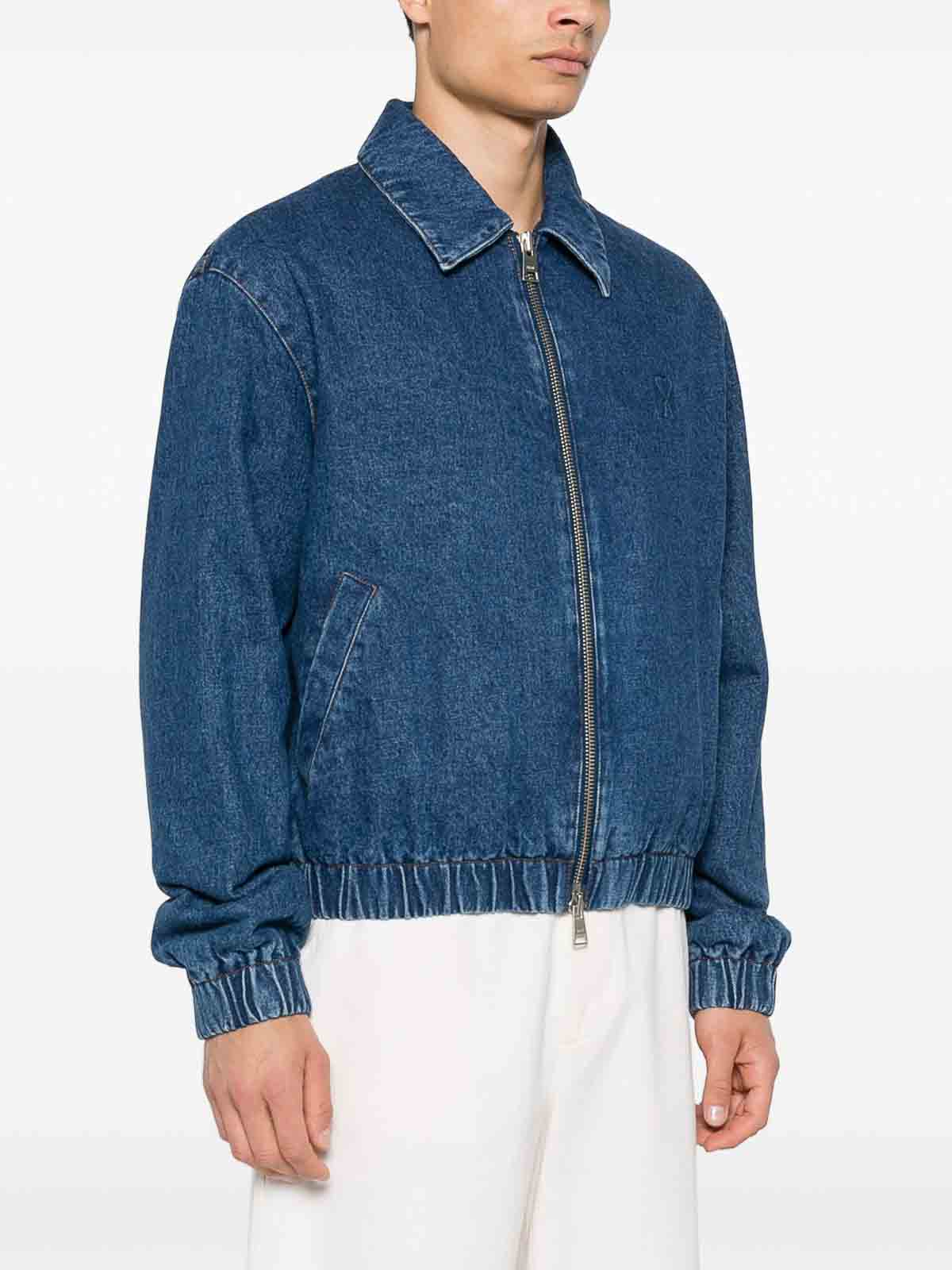 Shop Ami Alexandre Mattiussi Ami De Coeur Denim Jacket In Blue