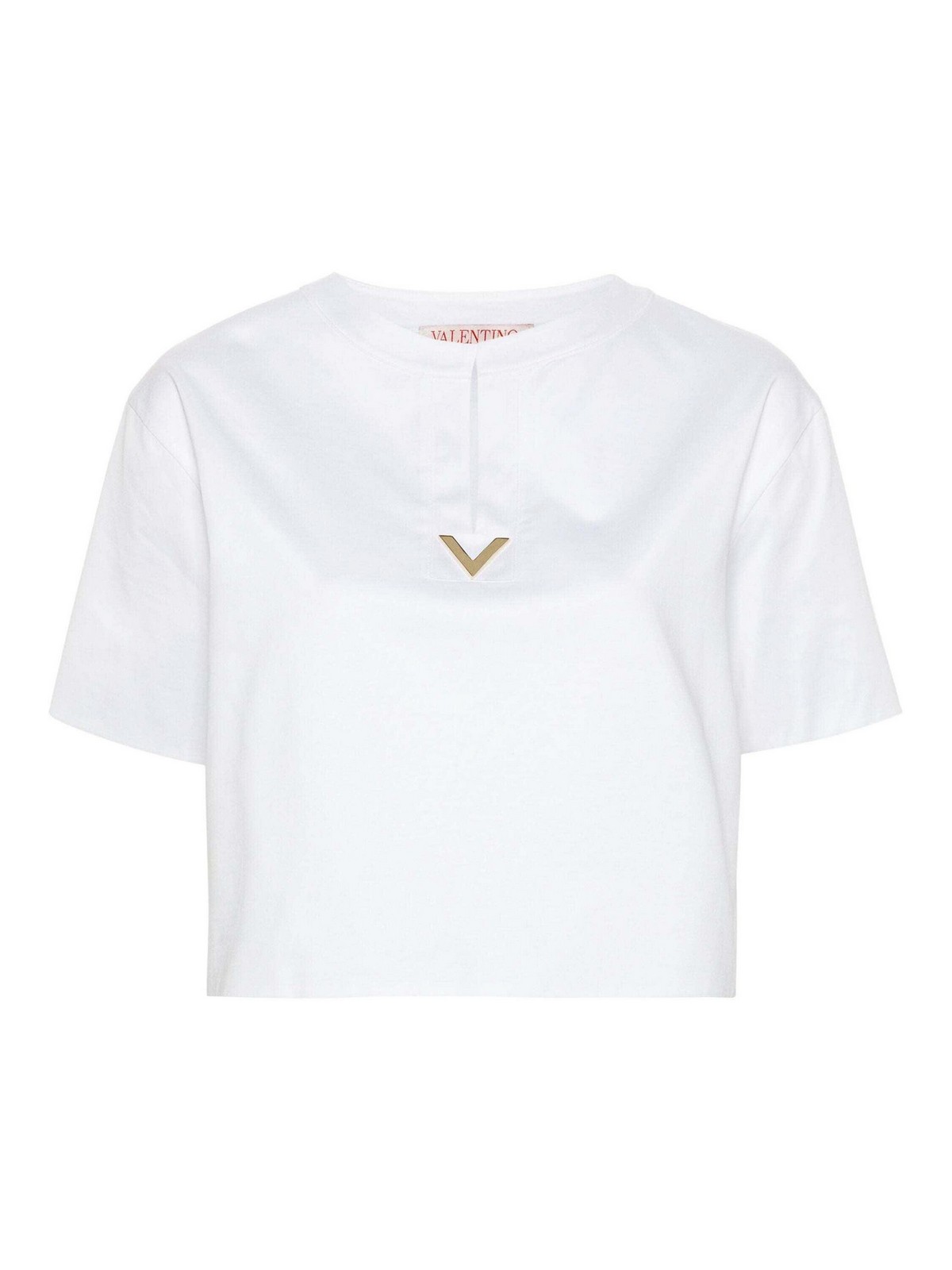 Valentino V-plaque Cropped T-shirt In White