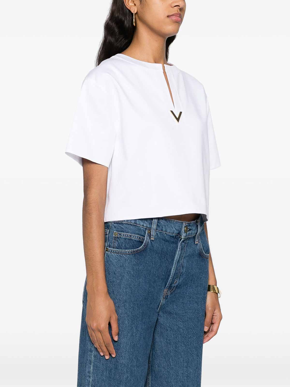 Shop Valentino Vlogo Cropped T-shirt In White