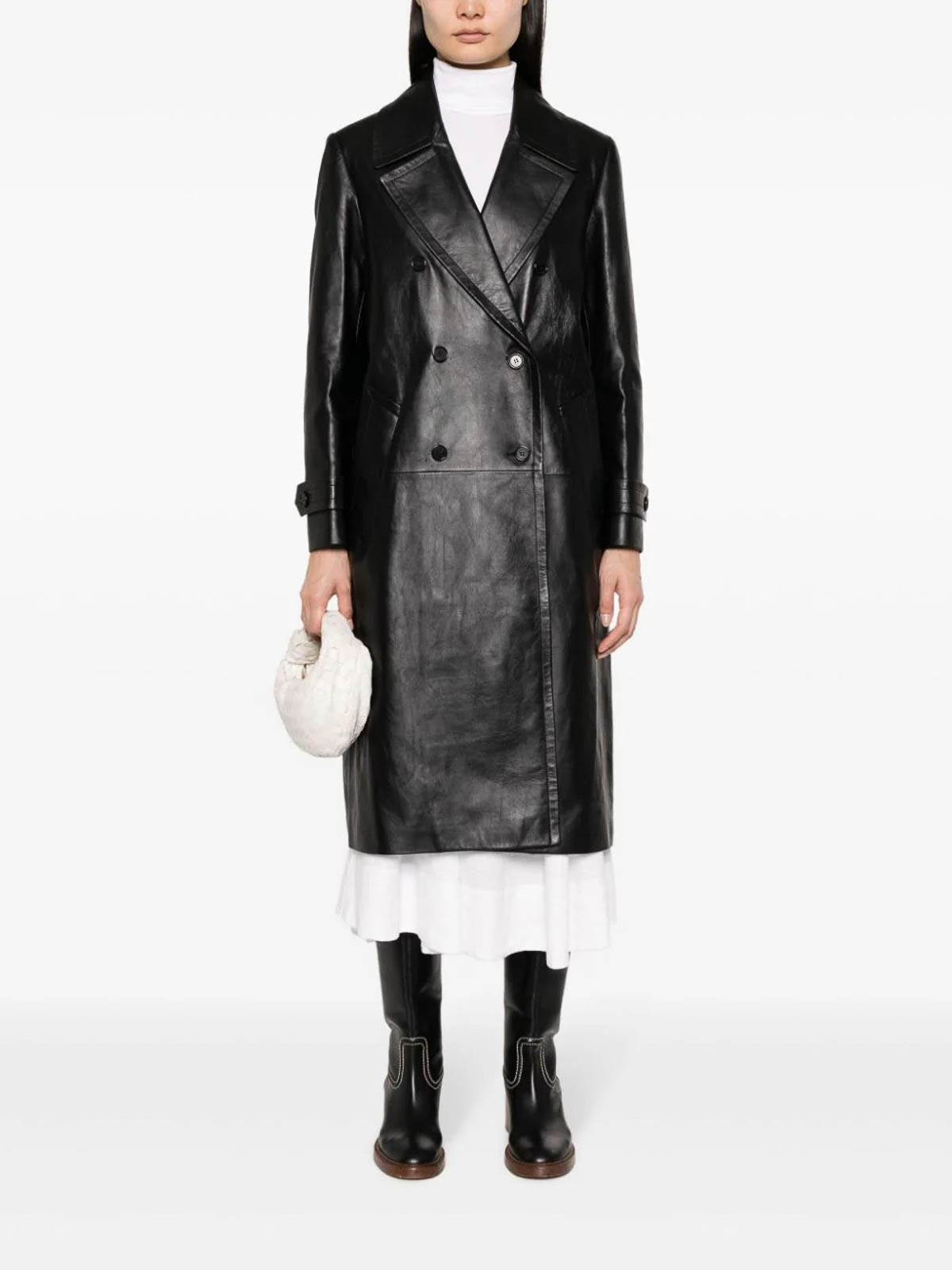 Shop Chloé Double Row Leather Coat In Beige