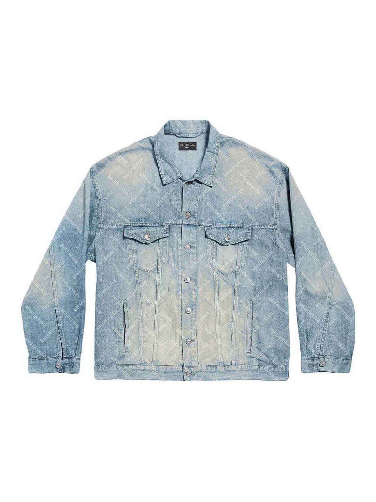 Balenciaga Logo-print Denim Jacket In Blue