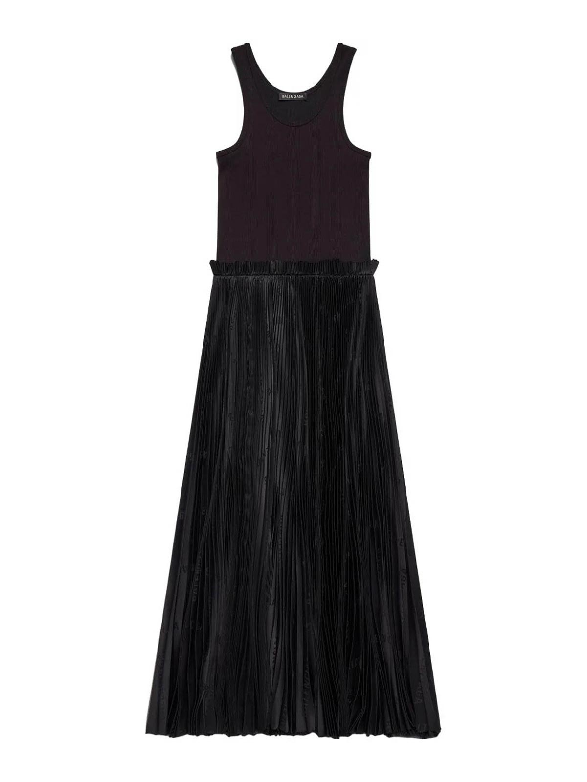 Balenciaga Scoop-neck Pleated Midi Dress In Black