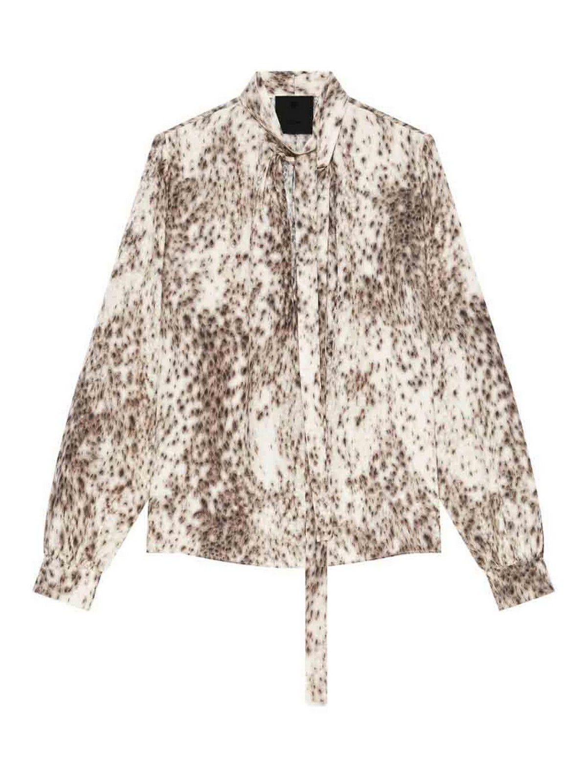 Givenchy Women's Blouse In Silk With Snow Leopard Print And Lavalliere In Natural Brown