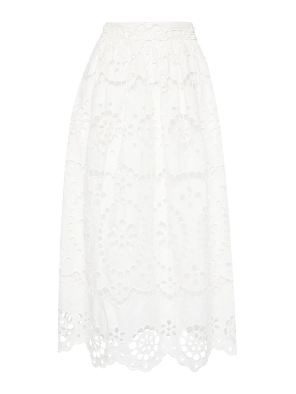 Zimmermann Women's Lexi Embroidered Linen Midi-skirt In Ivory