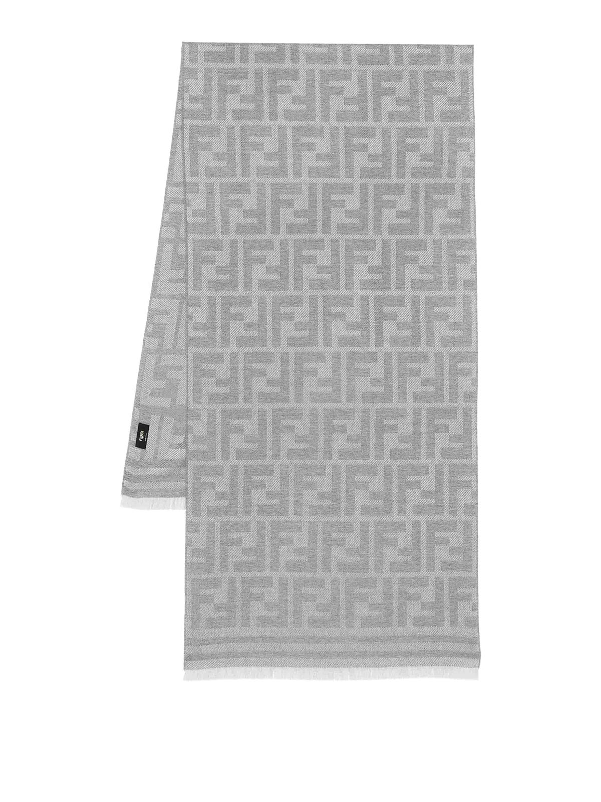 Fendi Ff-jacquard Scarf In Grey