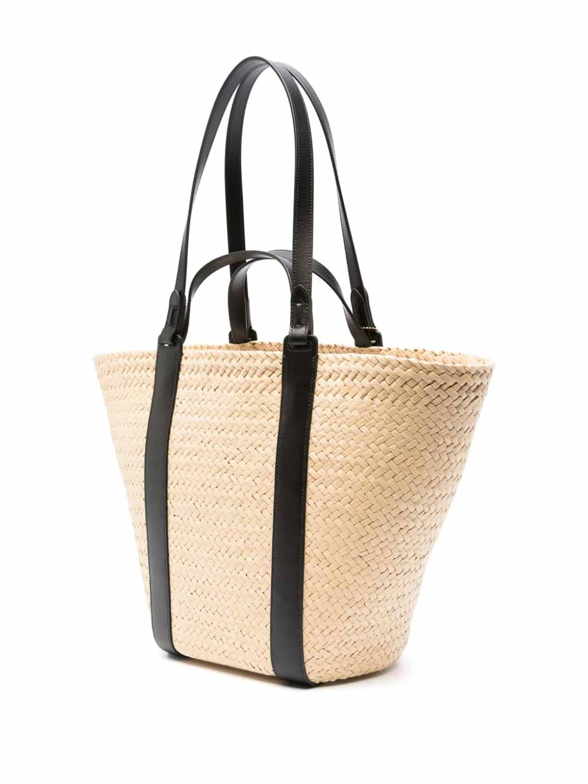 Shop Coach Straw Pocket Tote Bag In Beige