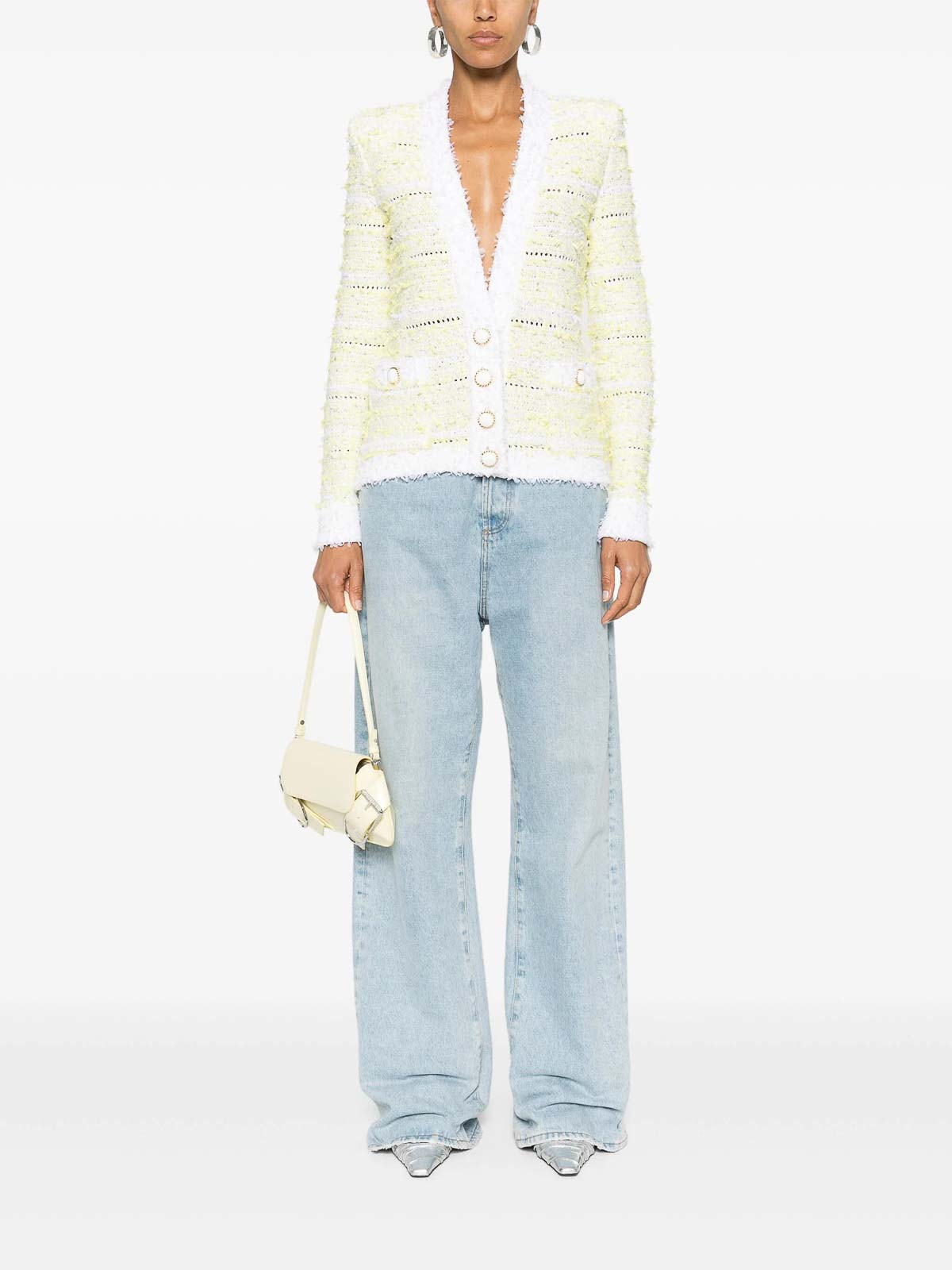 Shop Balmain Cardigan In White