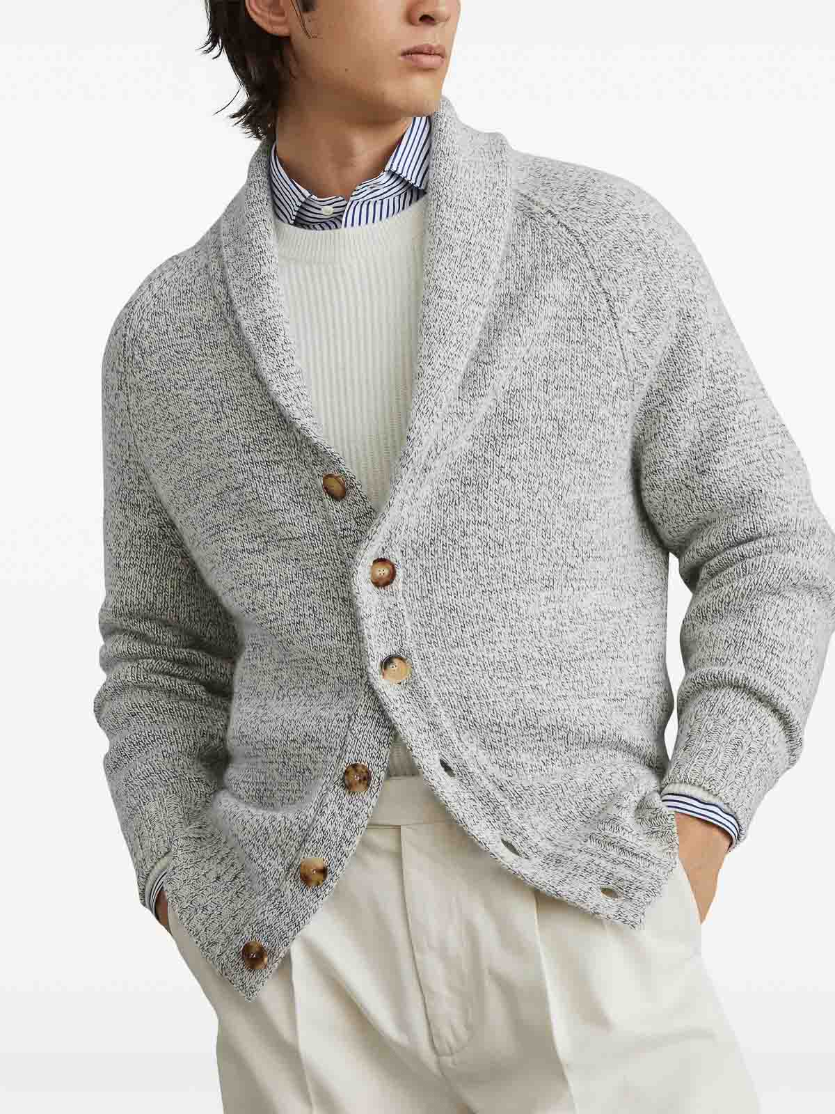 BRUNELLO CUCINELLI カーディガン BRUNELLO CUCINELLI Shawl-Collar Knitted Cotton Cardigan for Men