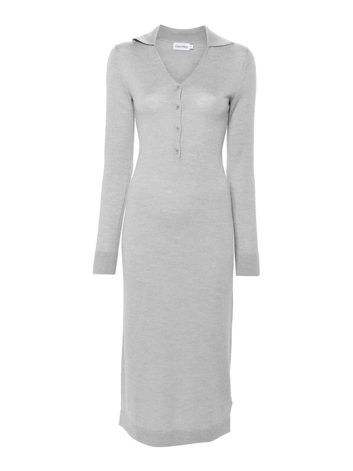 Calvin Klein Merino Wool Button Shirt Dress In Grey