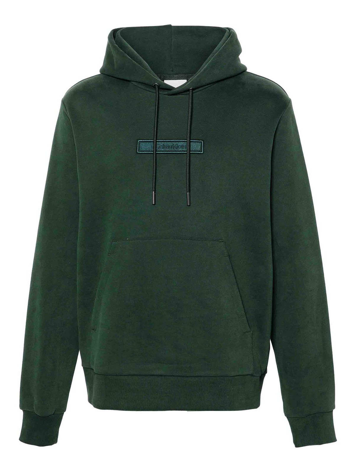 Shop Calvin Klein Embroidered Logo Peached Hoodie In Dark Green