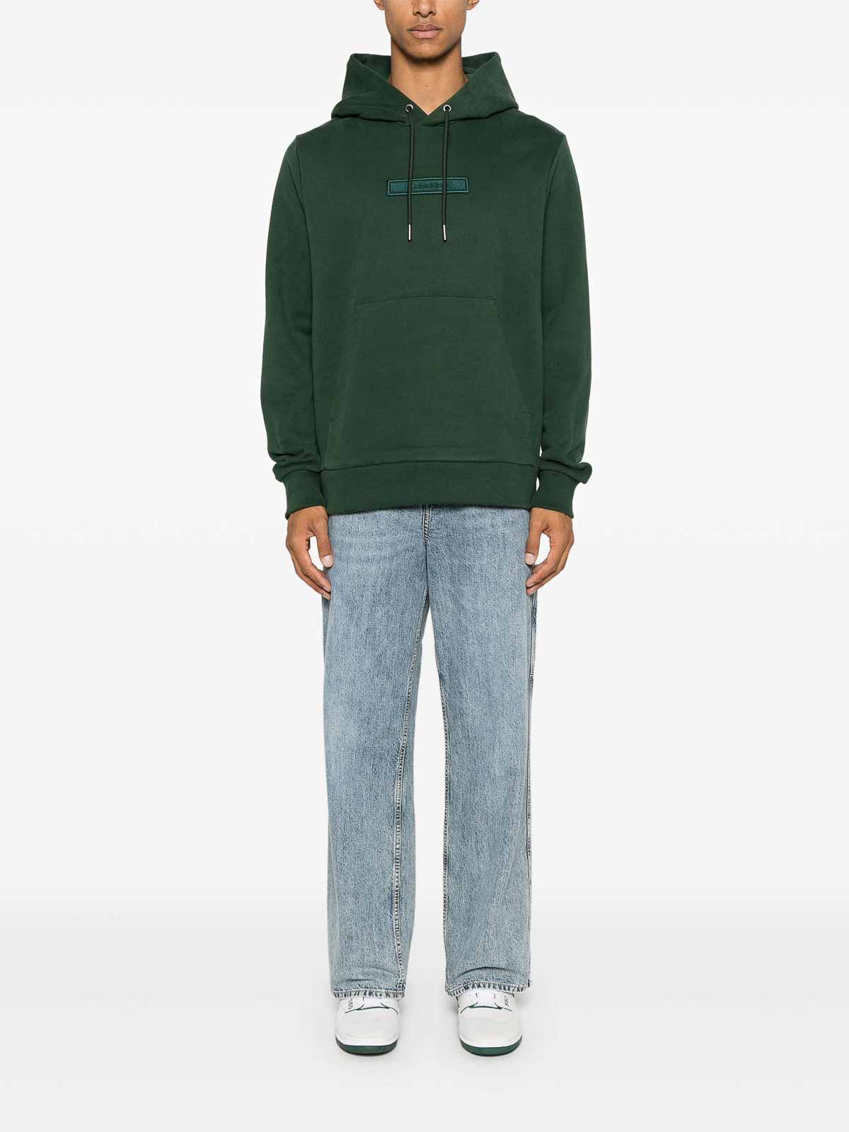 Shop Calvin Klein Embroidered Logo Peached Hoodie In Dark Green