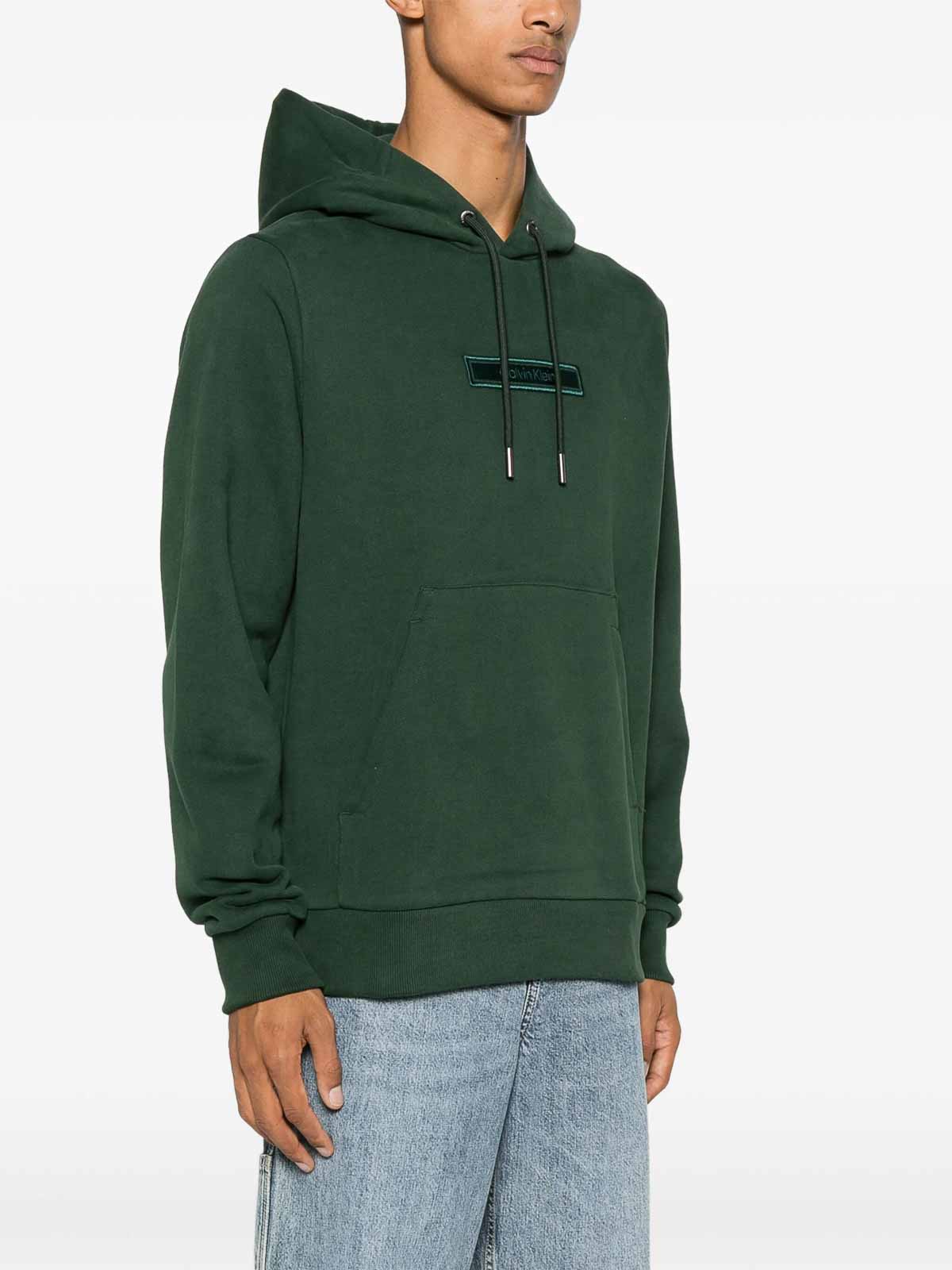 Shop Calvin Klein Embroidered Logo Peached Hoodie In Dark Green