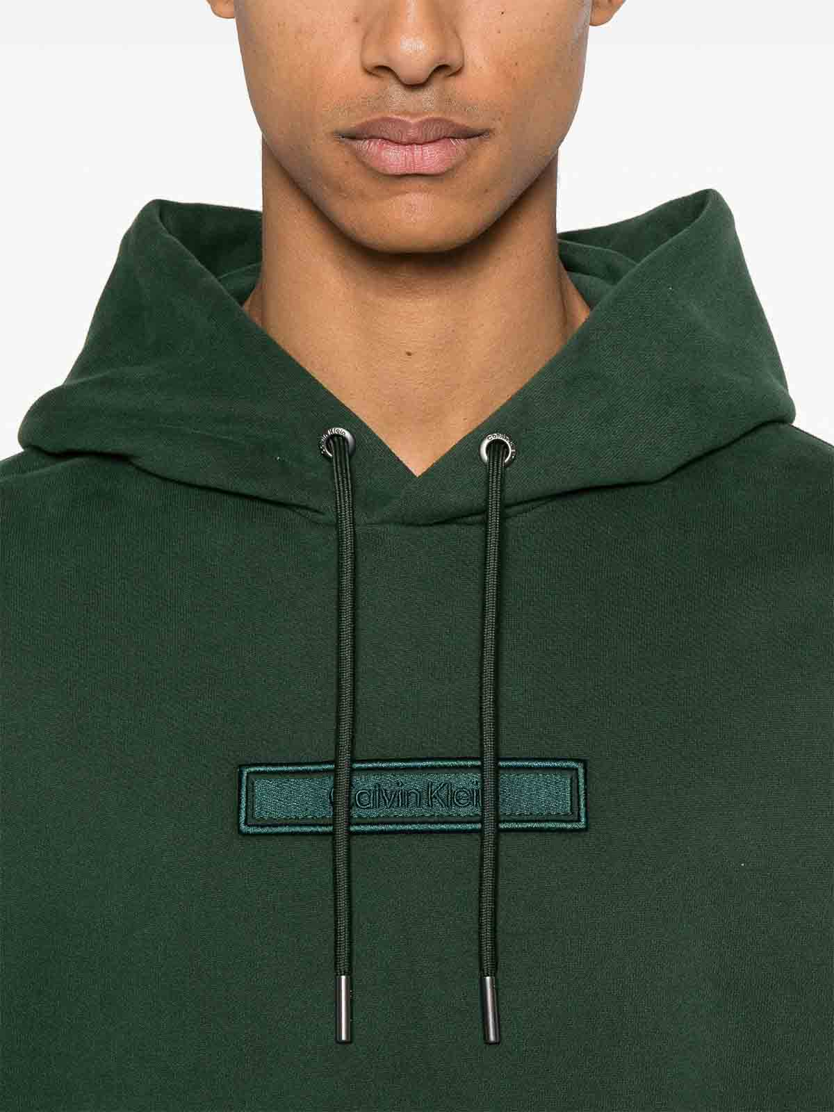 Shop Calvin Klein Embroidered Logo Peached Hoodie In Dark Green