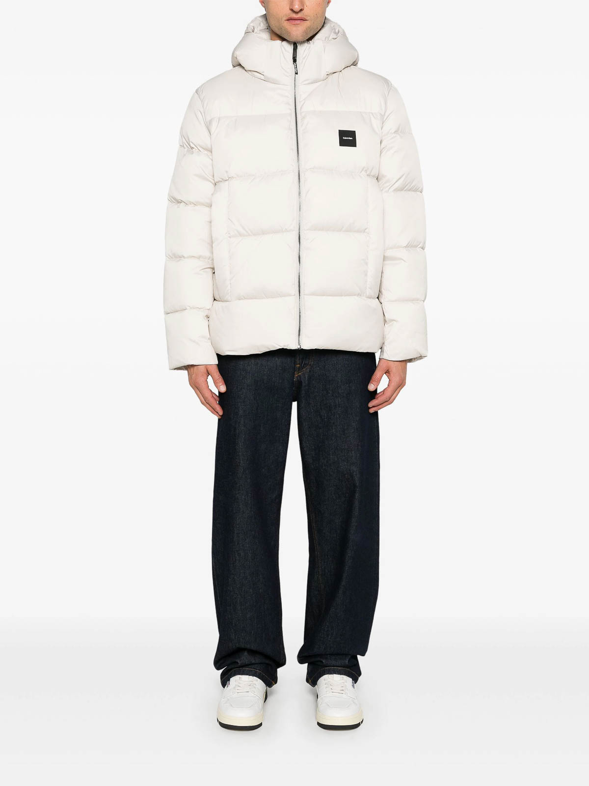 Shop Calvin Klein Hooded Quilt Puffer In Beige