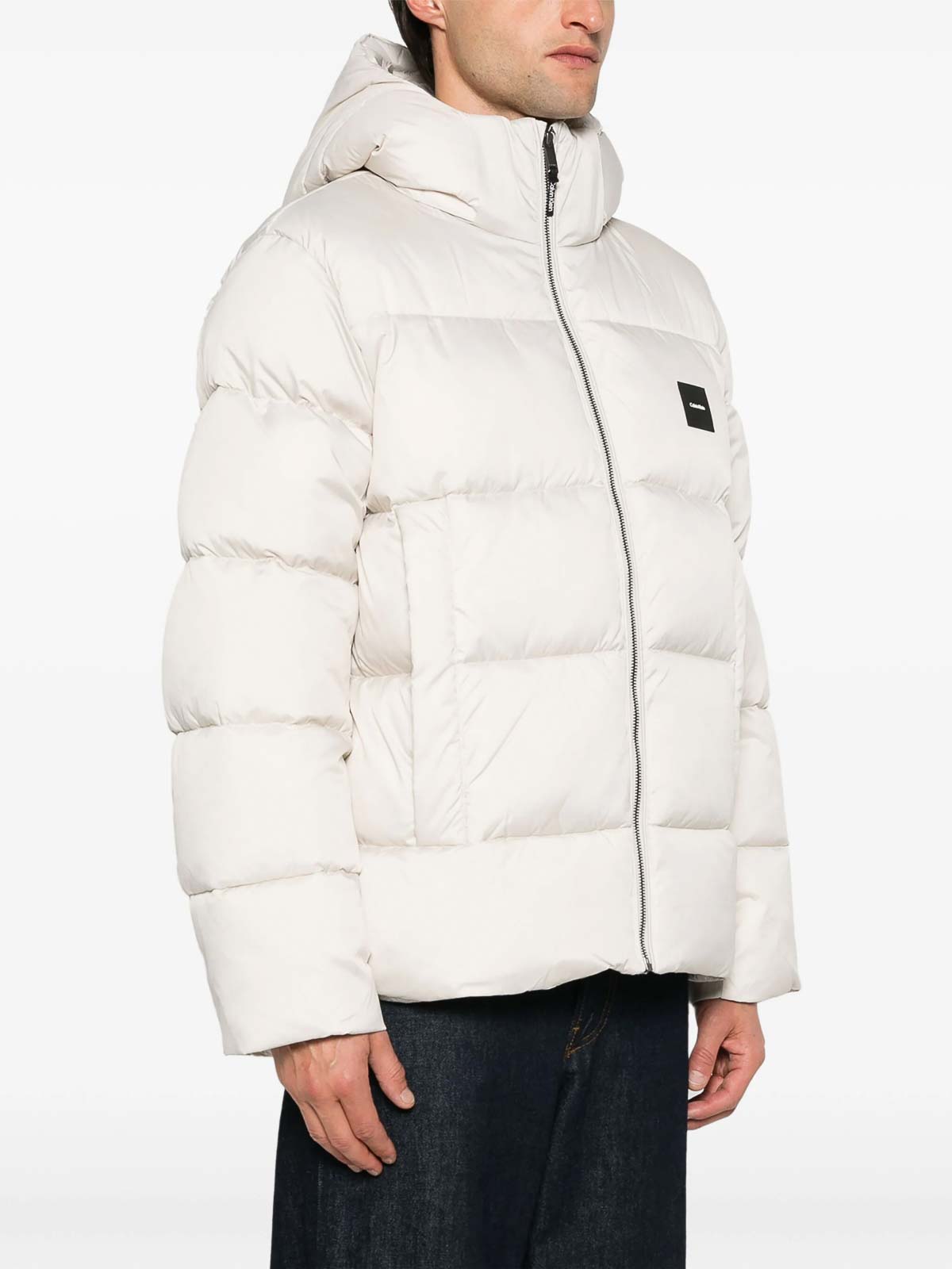 Shop Calvin Klein Hooded Quilt Puffer In Beige