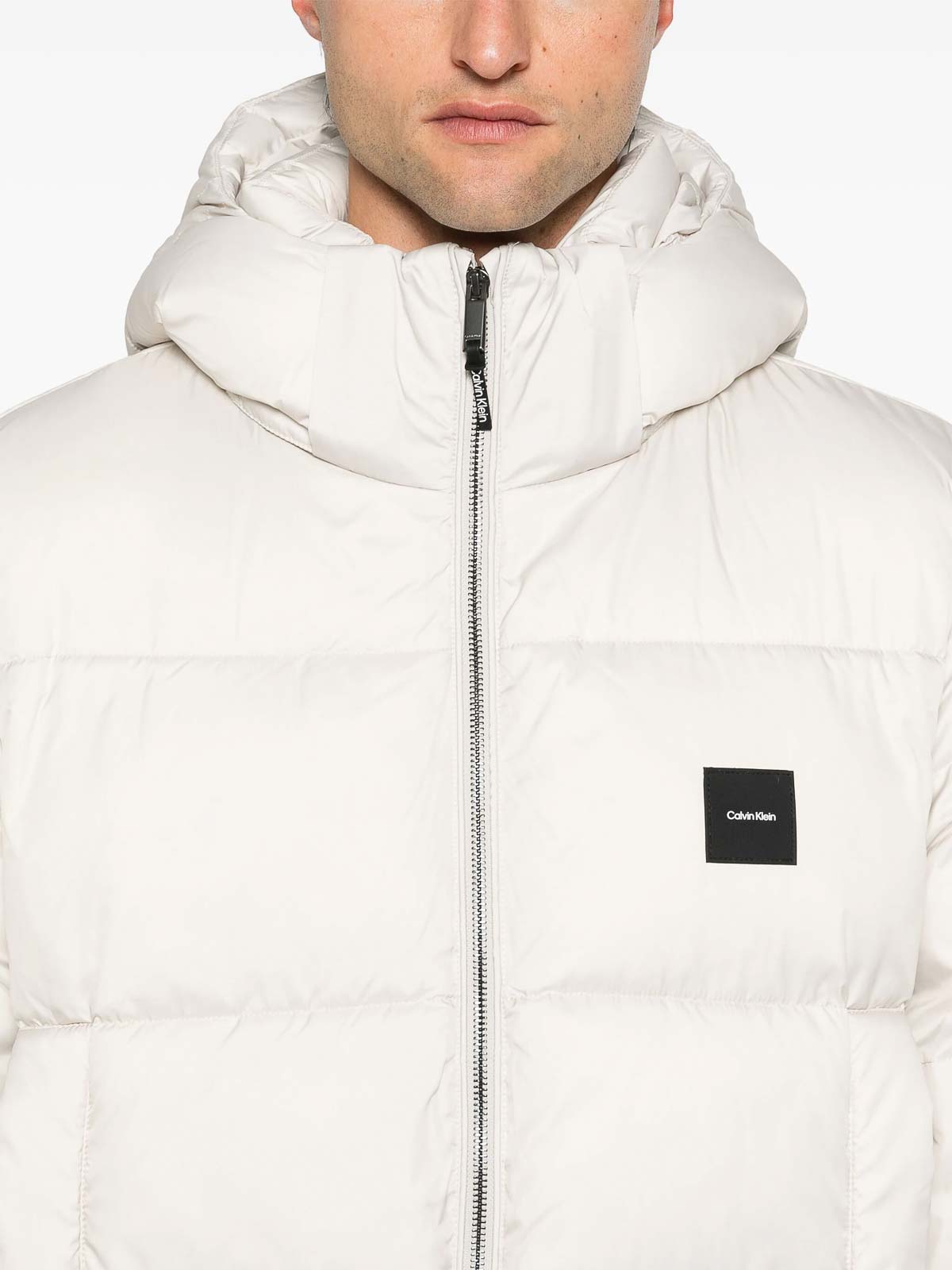 Shop Calvin Klein Hooded Quilt Puffer In Beige