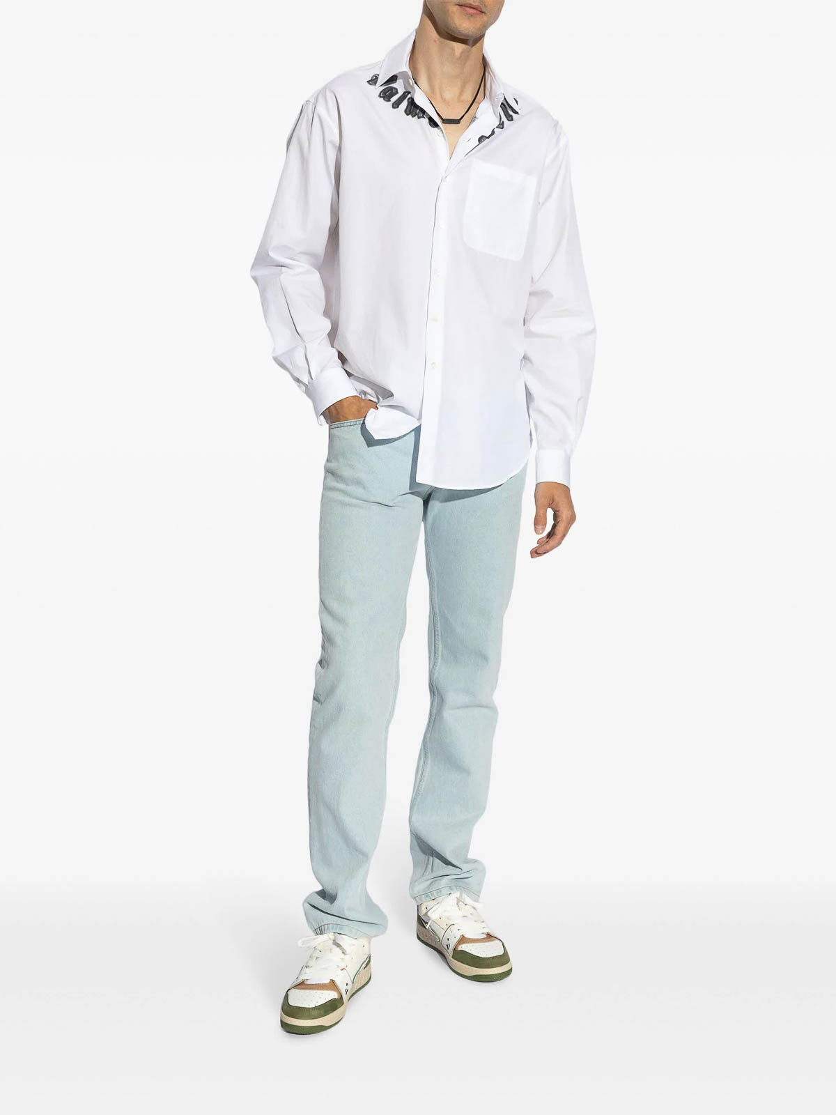 Shop Palm Angels Neck Logo Classic Shirt L/s In White