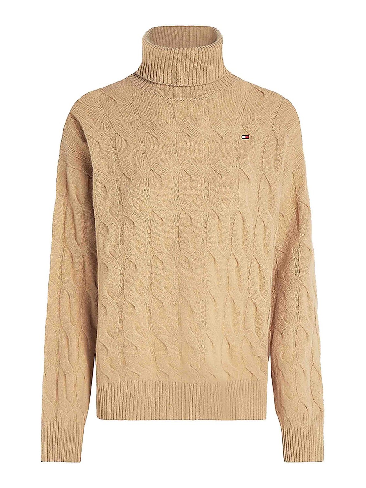 Shop Tommy Hilfiger Soft Wool Cable Roll-neck Sweater In Beige