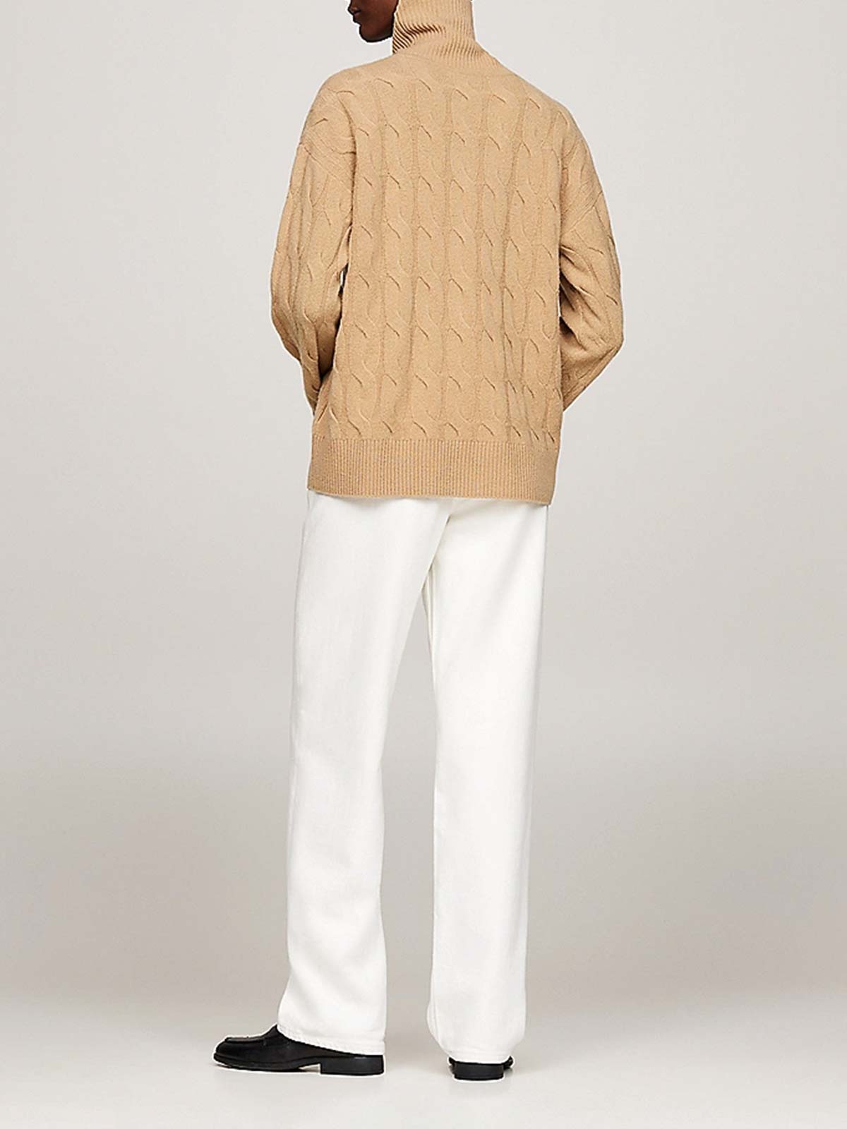 Shop Tommy Hilfiger Soft Wool Cable Roll-neck Sweater In Beige