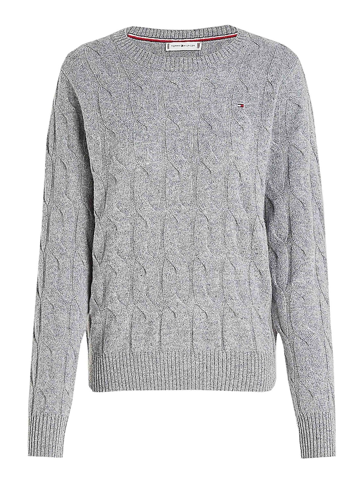 Tommy Hilfiger Soft Wool Cable C-neck In Grey