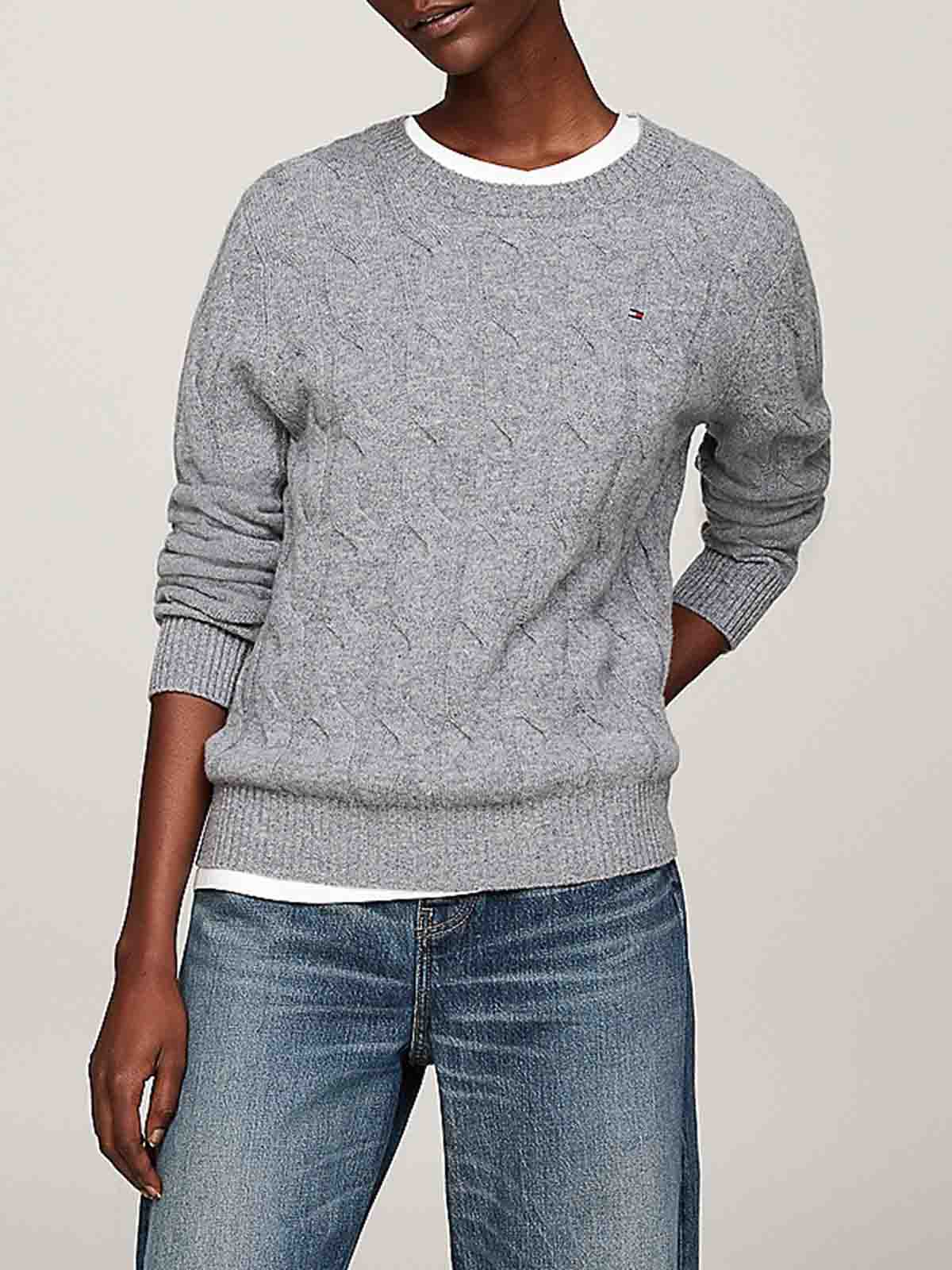 Shop Tommy Hilfiger Soft Wool Cable C-neck In Grey