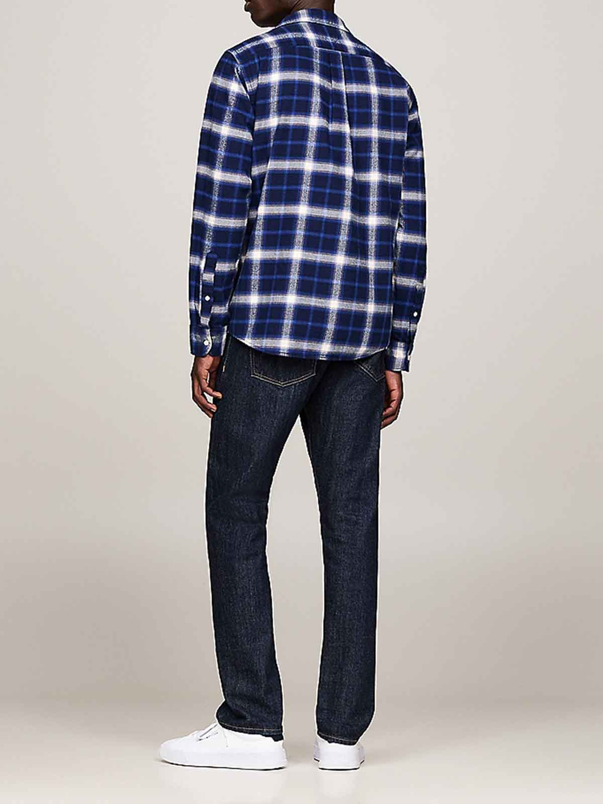 Shop Tommy Hilfiger Brushed Shadow Check Shirt In Blue