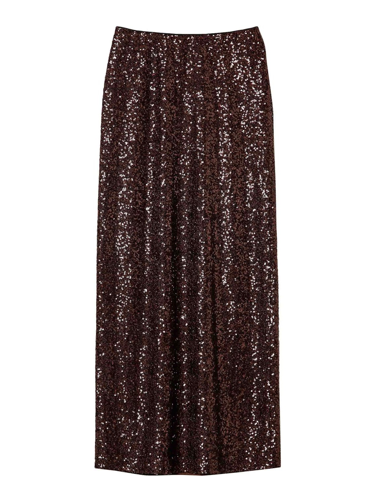 Shop Twinset Midi Skirt In Dark Brown