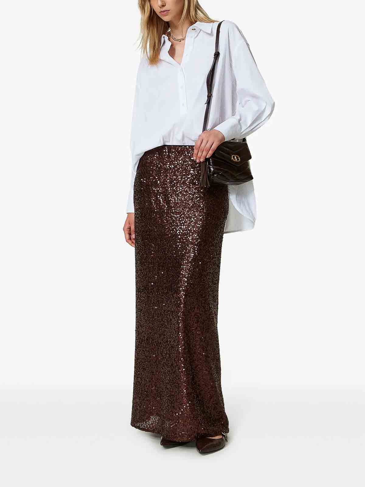 Shop Twinset Midi Skirt In Dark Brown