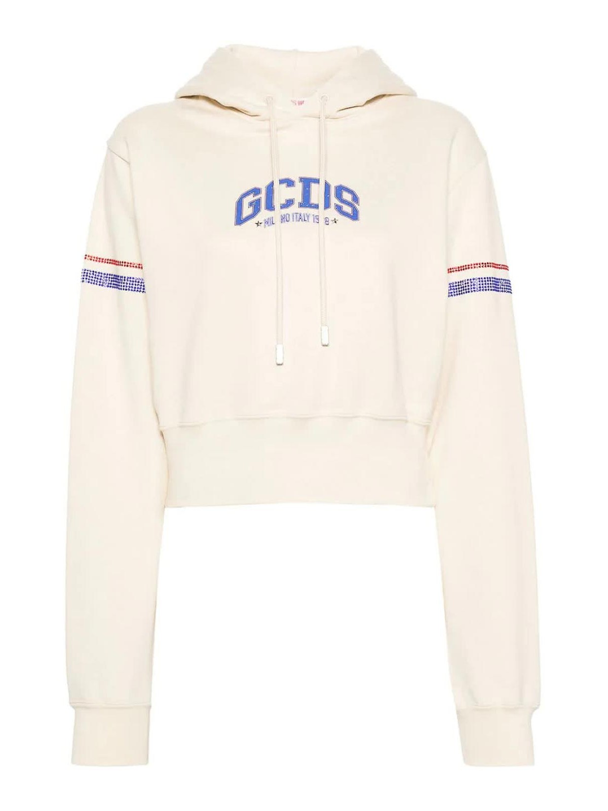 Gcds Logo Cropped Hoodie In Cream