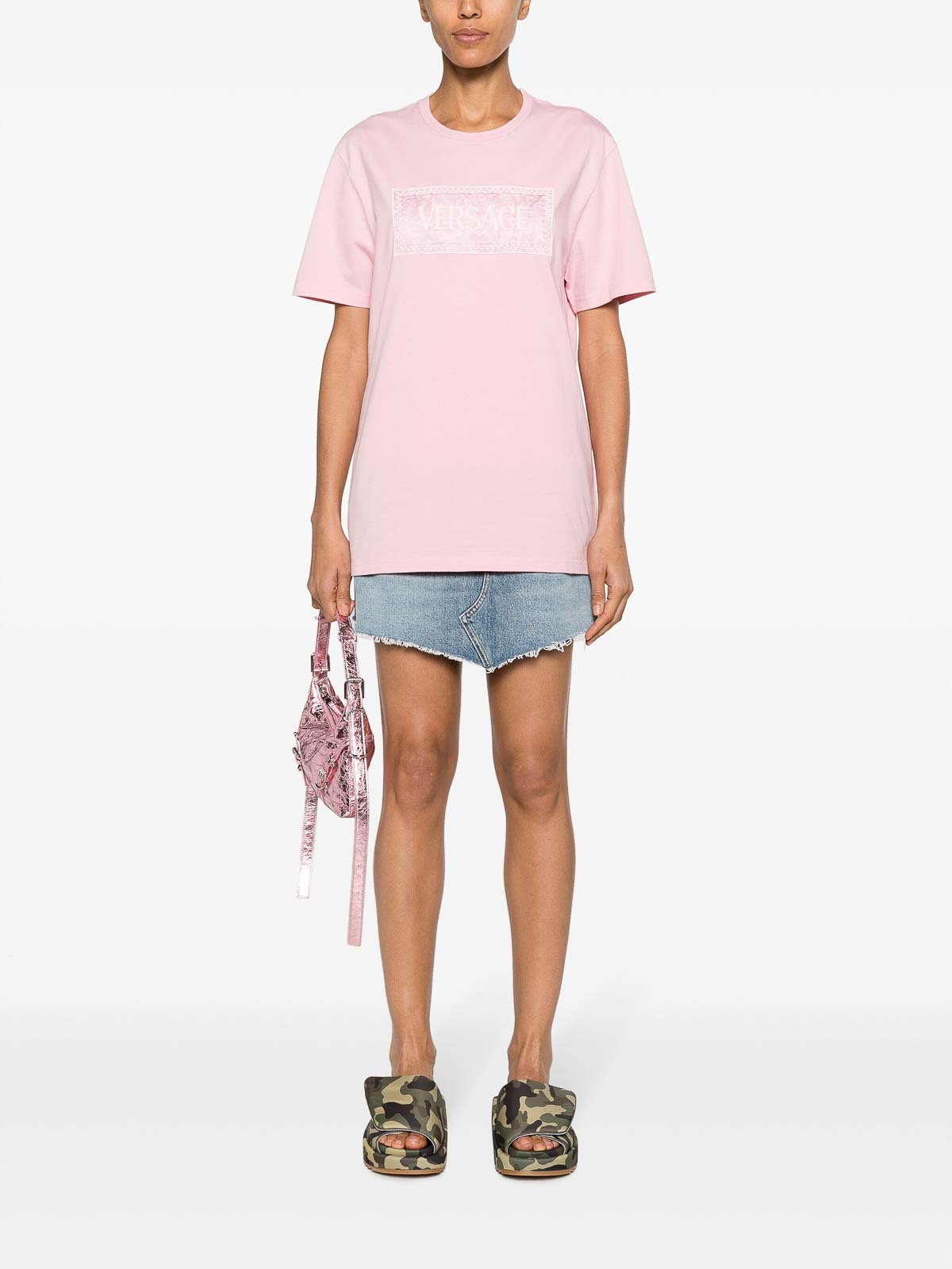 Shop Versace T-shirt In Light Pink