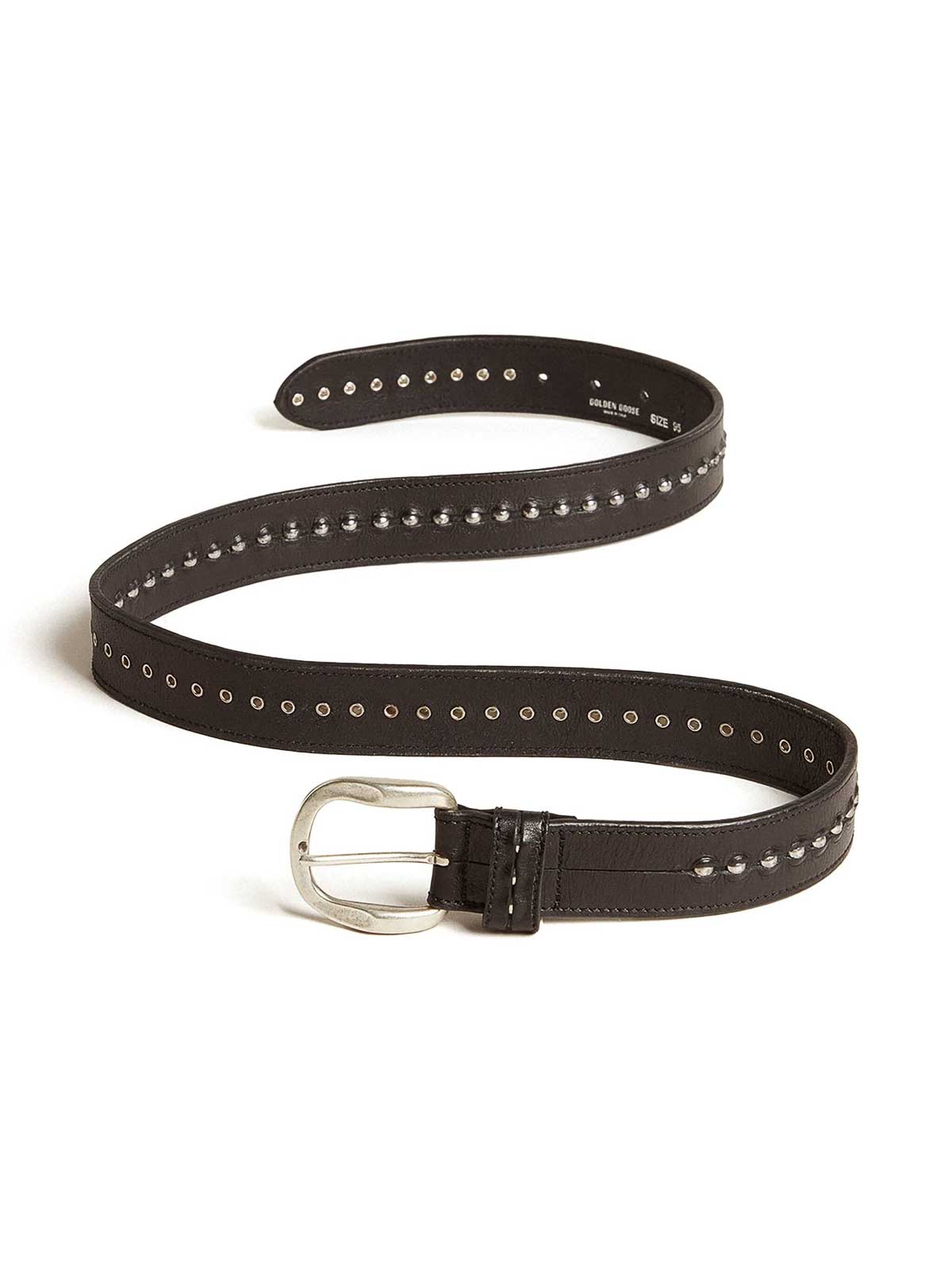 Shop Golden Goose Belt Hide Washed Leather Studs In Black