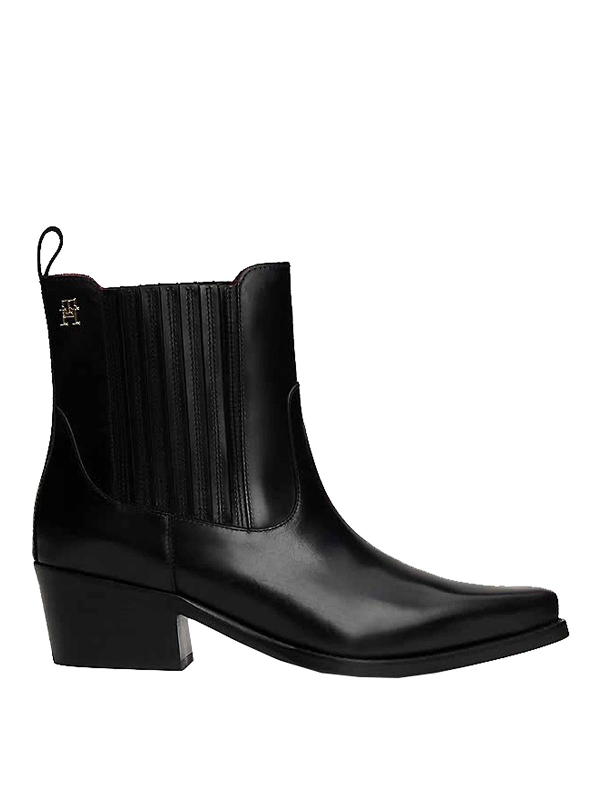 Shop Tommy Hilfiger Leather Cowboy Boot In Black