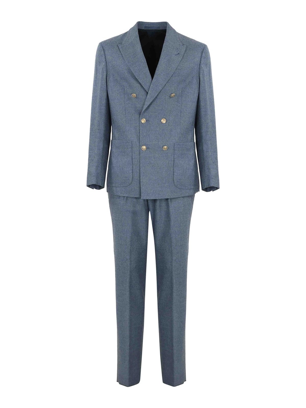 Eleventy Double-breasted Wool Suit In Denim