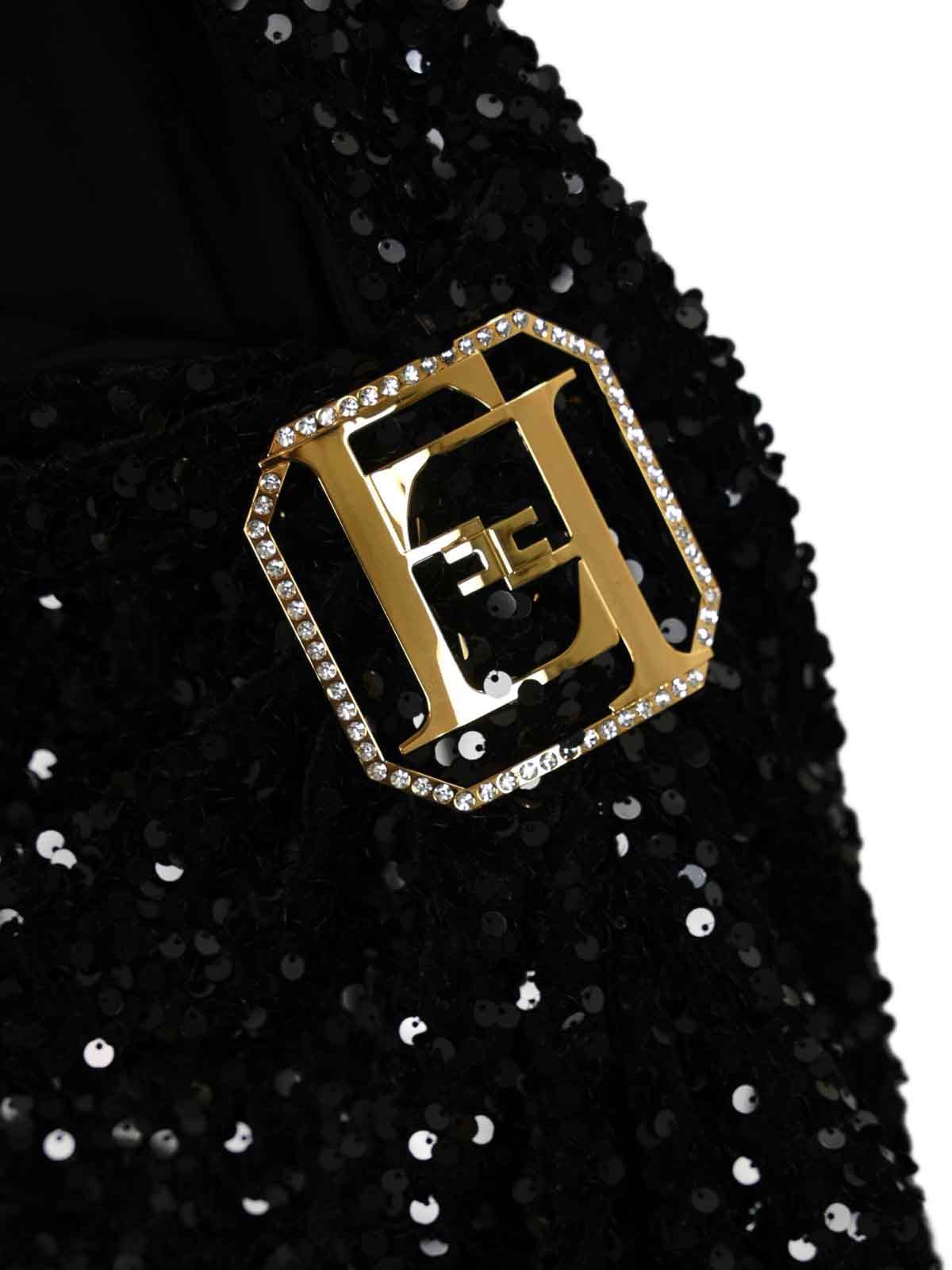 Shop Elisabetta Franchi Red Carpet Dress In Chenille With Sequins In Black